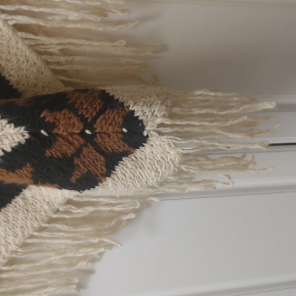 100% Wool overhead shawl Rebozo cape Mexico... Boho One Sz. Fits most - Picture 6 of 14